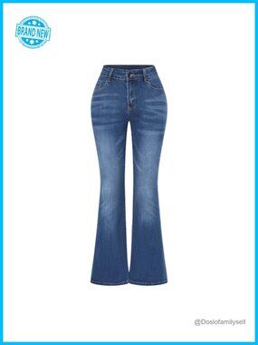 Womens Stretchy Mid Rise Flare Jeans Distressed Denim Bell Bottom Pants